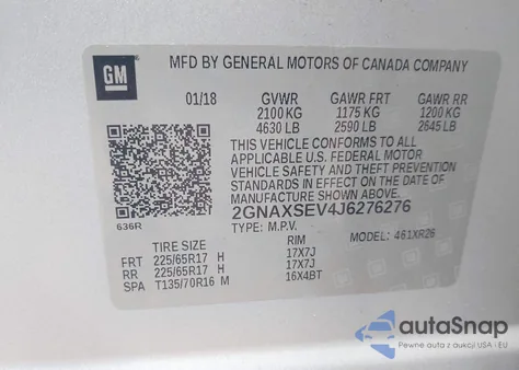 2018 Chevrolet Equinox Lt из США, поврежденный, VIN 2GNAXSEV4J6276276